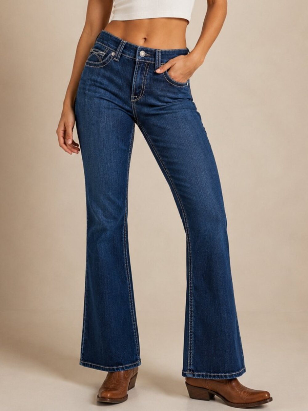 Ariat REAL Mid Rise Bootcut Jeans 26L Dark Wash Contrast Stitch Western